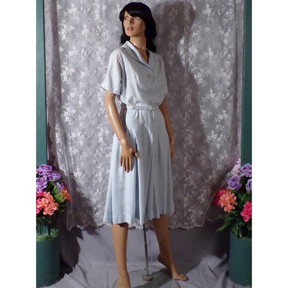 Alix of Miami Dress Vintage 60s Pan-am Travelers Blue Shirtwaist Size Small - Picture 2 of 9